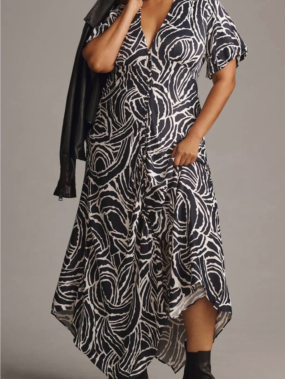 Short Sleeve V-Neck Button-Front Midi Dress plus size by Anthropologie